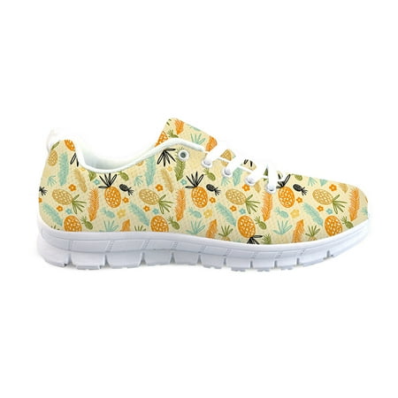 

Spring Flats for Women Teenager Girls Mesh Sneakers with Kawaii Cartoon Pineapple Pattern Summer Casual Lace-Up Shoes