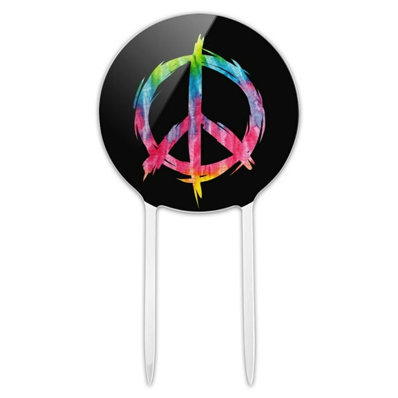 Acrylic Tie Dye Peace Sign Cake Topper Party Decoration for Wedding Anniversary Birthday Graduation