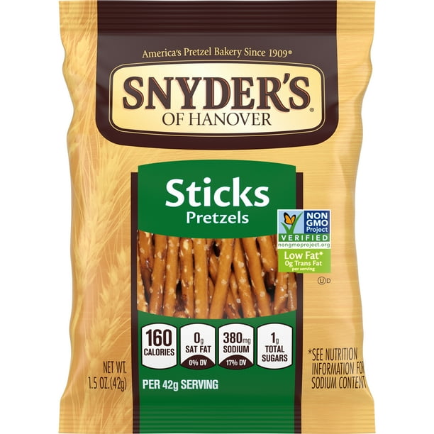 Snyder's Pretzel Sticks, Pretzels Individual Packs, 1.5 Ounce Bags (60