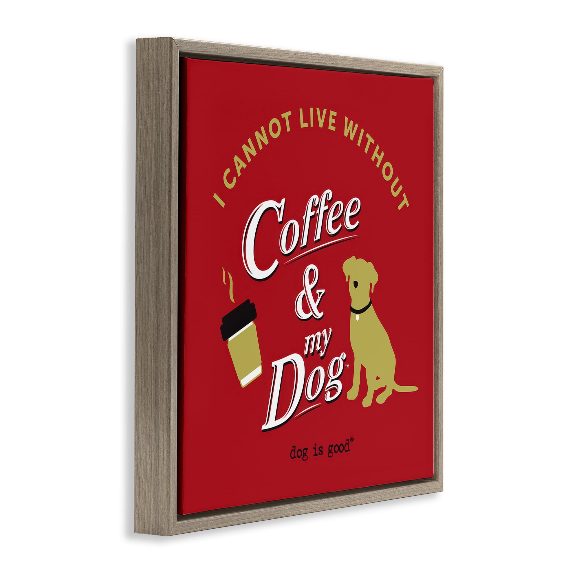 Stupell Industries Coffee & My Dog Animals Painting Brown Floater Framed Canvas Art Print Wall Art, 18 x 18