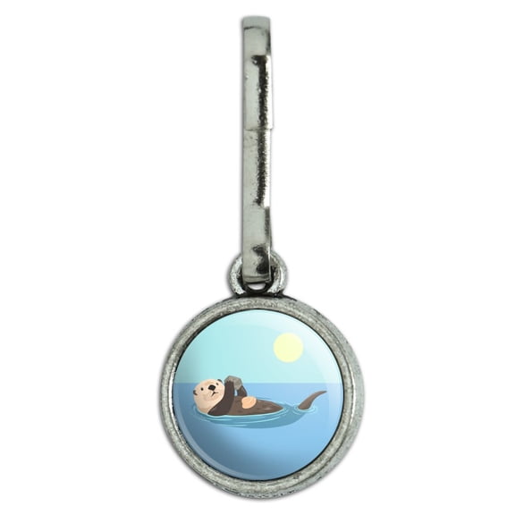 Sea Otter Eating Giant Clam Antiqued Charm Clothes Purse Suitcase Backpack Zipper Pull Aid