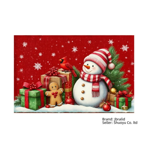Jbralid Christmas Snowman and Gingerbread Man Placemat Set of 6 for Home Kitchen Table Decor 12x18 inch