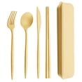 thumbnail image 1 of 4Pcs/Set Reusable Portable Plastic Cutlery Set with Storage Box Students Spoon Fork Cutter Chopsticks Tableware Set for Outdoor Travel,Yellow, 1 of 8