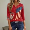 thumbnail image 5 of 250th Anniversary 3/4 Sleeve T Shirts for Womens 4th of July Button Henley Shirts Flag Printed Slim Fitted Tops, 5 of 6