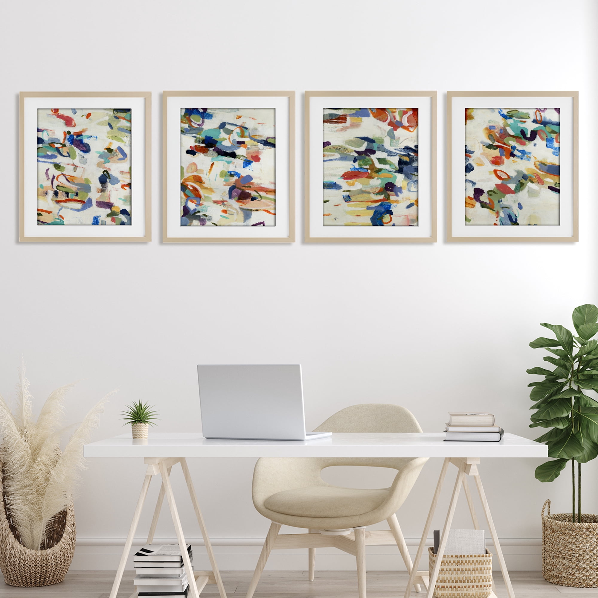 Stupell Industries Primary Hues Composition 4 Piece Birch Framed Print Under Glass Set, design by Lisa Ridgers
