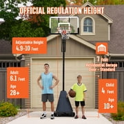 SERAY Basketball Hoop with 4.9-10 feet Height Adjustable for Kids/Adults, Portable Basketball Goal with 44 inch Backboard and 2 Wheels for Outdoor/Indoor Sports