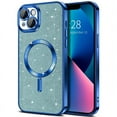 thumbnail image 1 of Étui Électroplaquée avec Protecteur d'Objectif pour iPhone 15 14 13 12 11 16 Pro Max Plus pour Magsafe Charge Sans Fil Pare-Chocs Pailleté Bleu pour iphone11Pro, 1 of 6