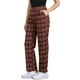 thumbnail image 4 of Pantalones largos rectos de cintura elástica con botones y cremallera de cuadros para mujer Inspire Chic en color rojo vino, 4 of 6