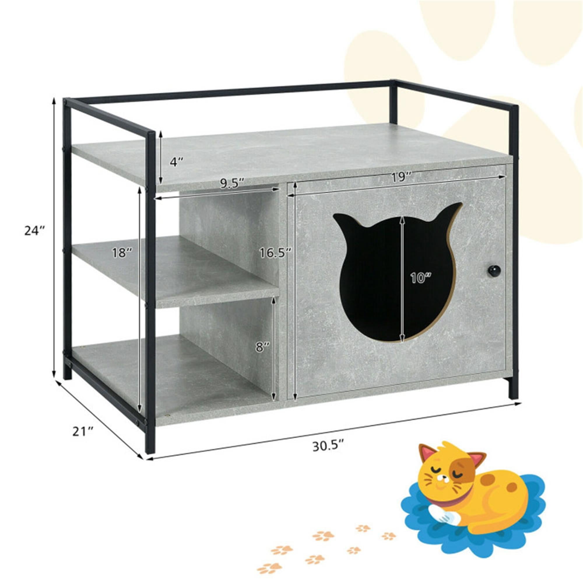 Kadyn 30" Cat Litter Box Enclosed Furniture Coffee Table for Cat House, Hidden Litterbox Enclosures Nightstand, Gray