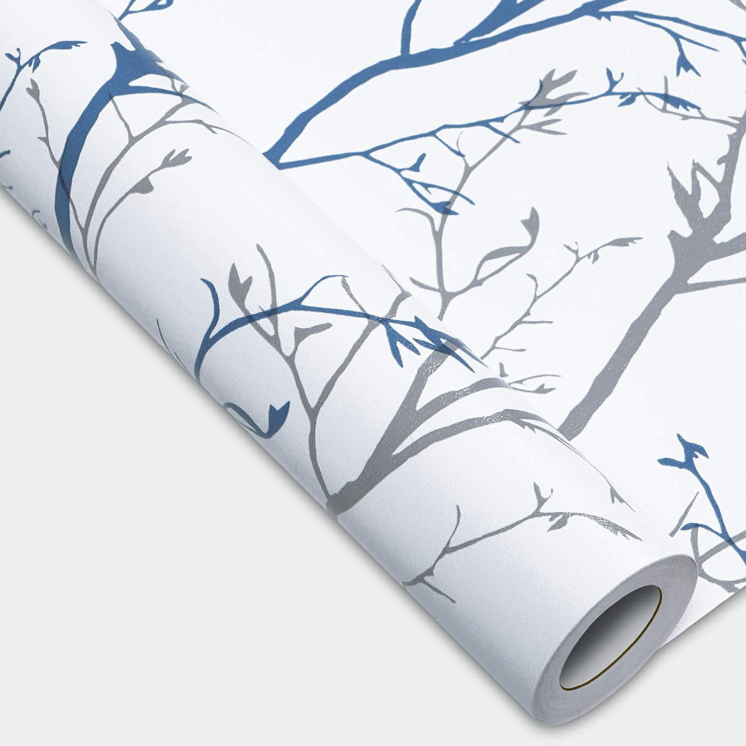 Caltero Peel and Stick Wallpaper Grey Blue Tree Branch Self Adhesive Wallpaper,17.7" x 590"