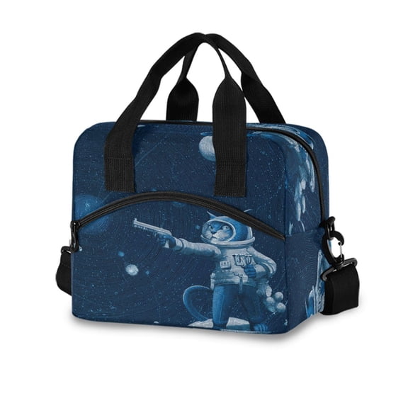 10L Tote Insulated Reusable Lunch Bag With Adjustable Strap A Blue Cat in Space Suit