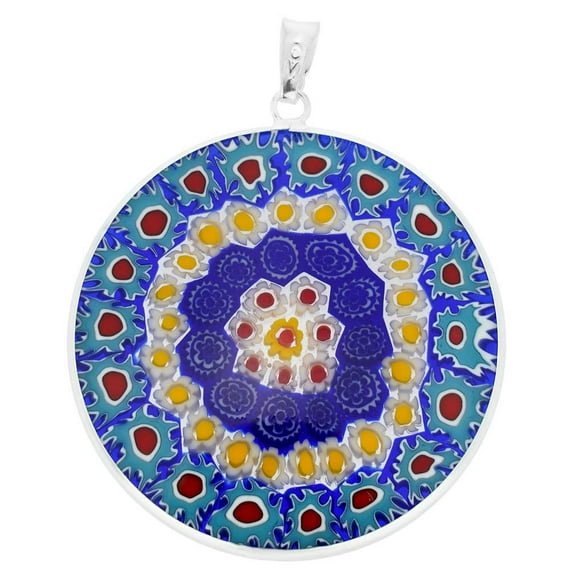 GlassOfVenice Murano Glass Millefiori Pendant in Silver Frame 1-1/2"
