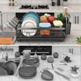 thumbnail image 4 of Estante para secar platos, estante para platos con drenaje automático y alfombra, escurreplatos para mostrador de cocina, organizador de vidrio para 4 tazas, soporte para utensilios de 3, 4 of 8