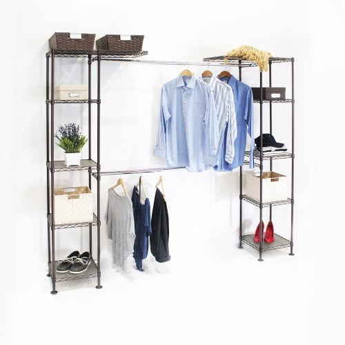 Seville Classics Expandable Double-Rod Clothes Rack Closet Organizer System, 58" to 83" W x 14" D x 72", Satin Bronze, x x