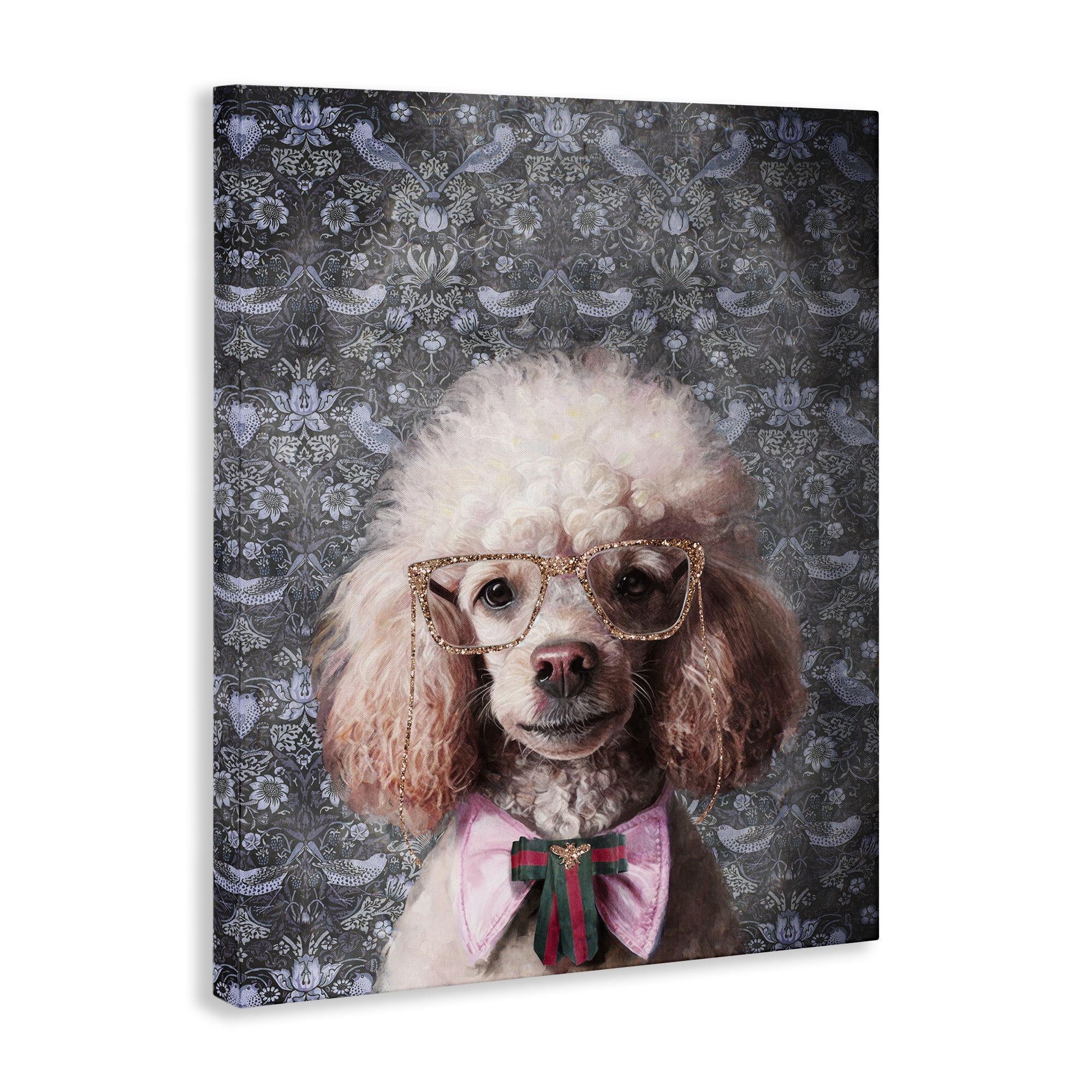 Stupell Industries Glam Poodle on Florals Novelty & Humor Painting Wrapped Canvas Art Print Wall Art, 16 x 20