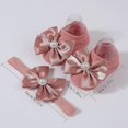 thumbnail image 3 of Floor Socks & Headdress Baby Bowknot Headband Newborns Toddlers Hair Band and Knitted Breathable Socks Baby Supply light pink, 3 of 4
