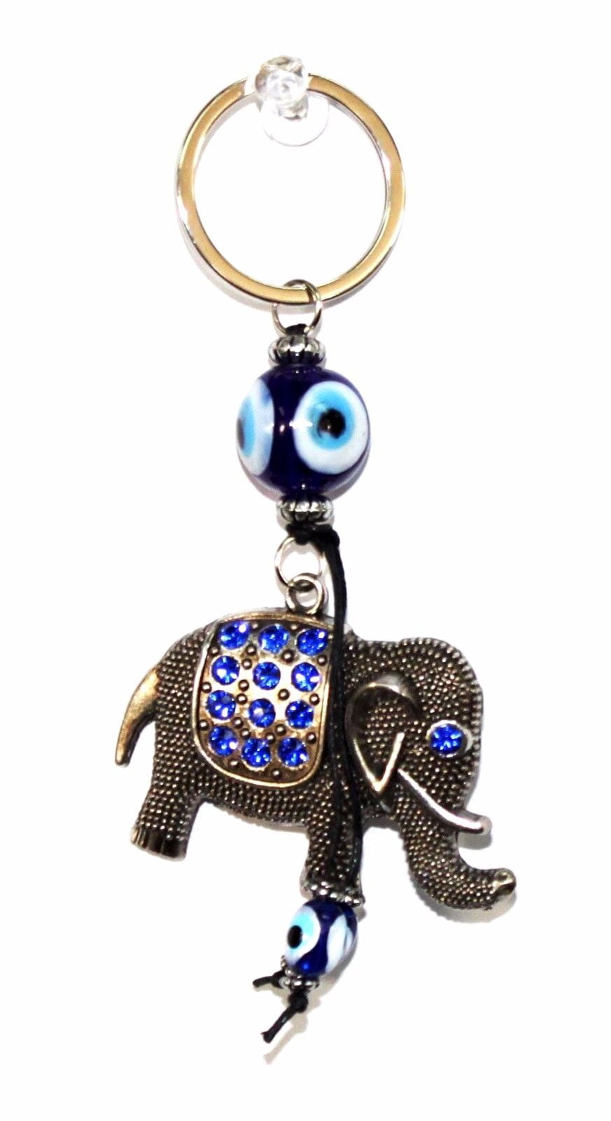 Blue Evil Eye Elephant Keychain Blessing Protection Religious Gift