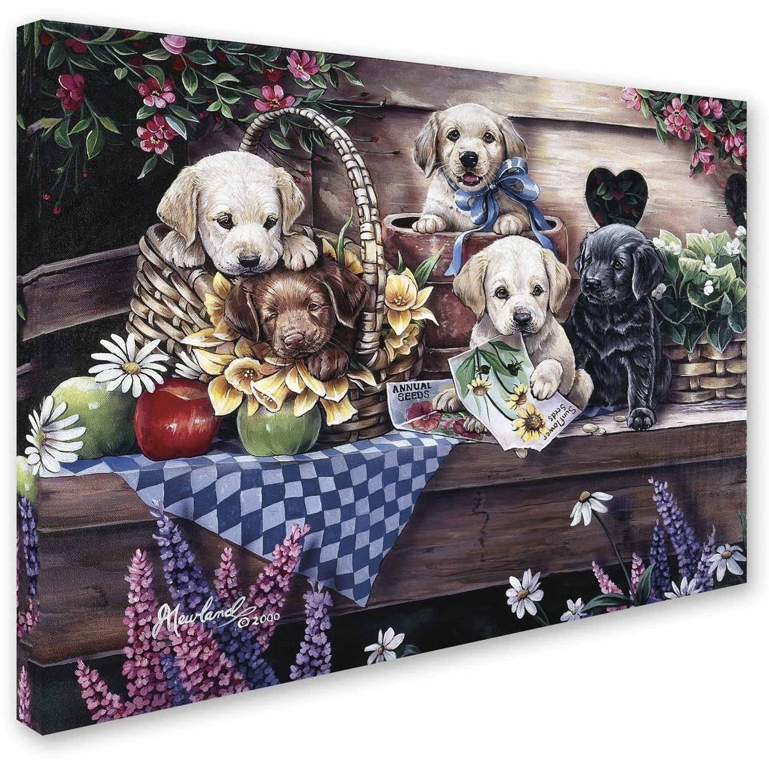 Trademark Fine Art 'Five Puppies' Canvas Art by Jenny Newland