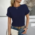 thumbnail image 2 of Camiseta de Cuello Redondo de Color Sólido Casual de la Mujer, Encaje Patchwork Manga Corta Superior para el Uso Diario, 2 of 9