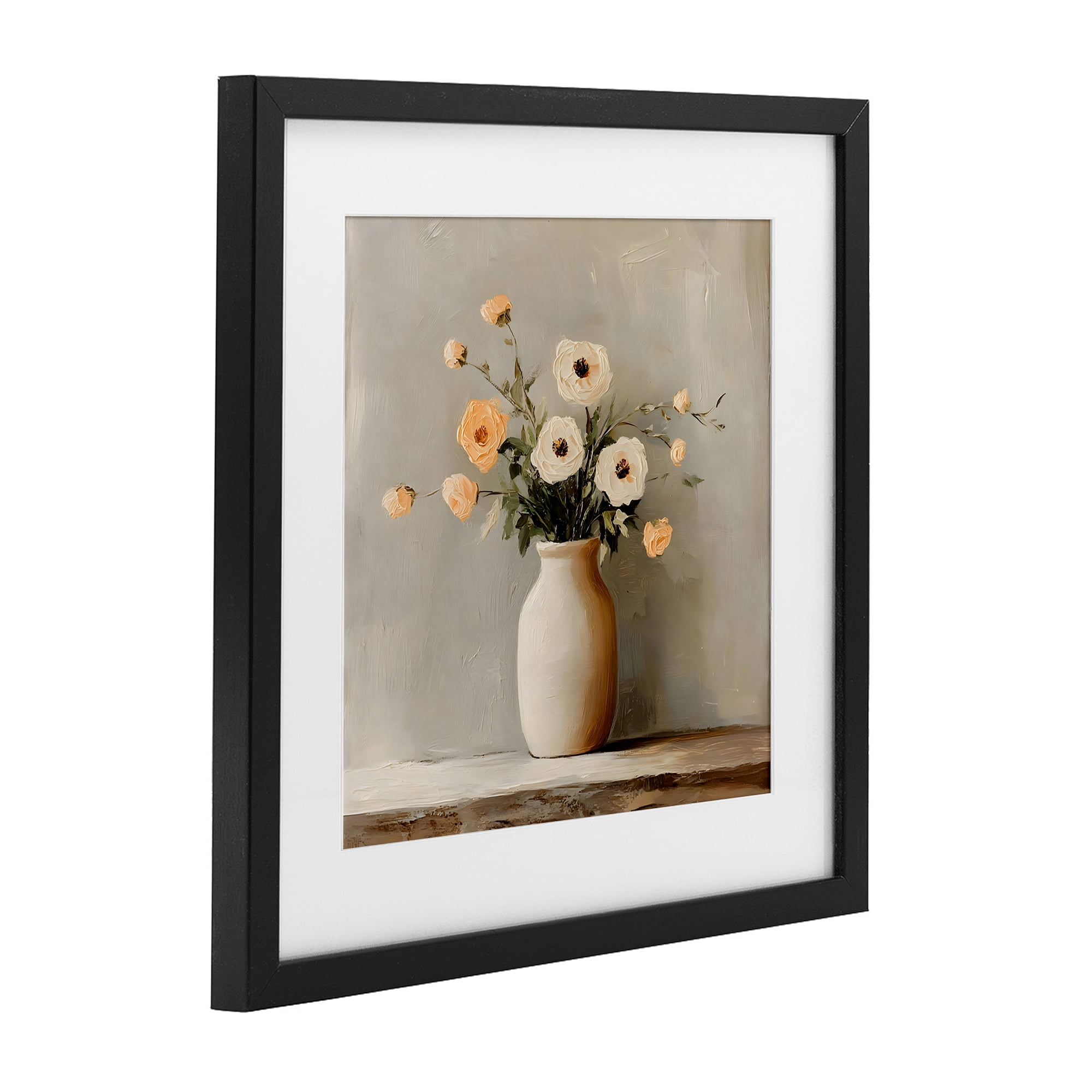Stupell Industries Simple Floral Vase in Pastels Black Framed Print Under Glass, design by Creative Studio