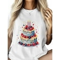 thumbnail image 2 of Women's T-Shirt Birthday Cake Short Sleeve Casual Tee Classic Crew Neck T Shirt for Women White, L, 2 of 7
