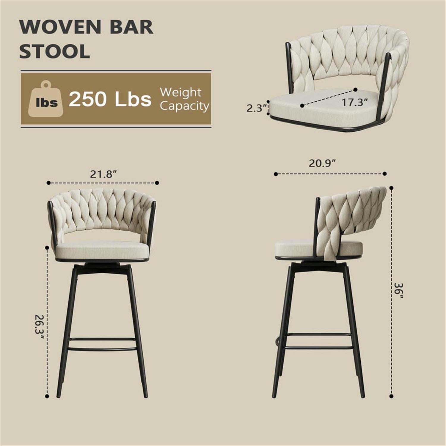 Demi Bonn 35" Counter Height Bar Stools Set of 2, Swivel Barstools with Soft Cushioned Back, Kitchen Island Countertop Chairs for Dining Room, Beige