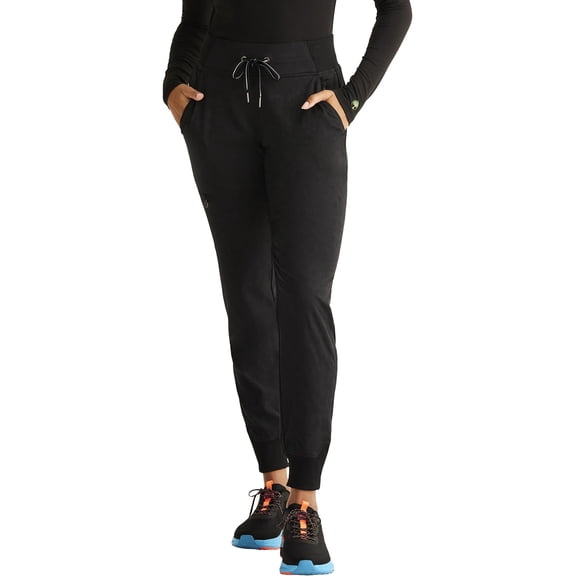 Healing Hands Scrubs For Women Jogger Scrub Pant Trinity Bottom with 6 Pockets, Mid-rise Pull-on Rib-knit Waistband HH003P, L Petite, Black