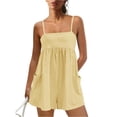 thumbnail image 4 of HKYNLAG Women Casual Strappy Romper Summer Spaghetti Strap Jumpsuits Sleeveless One Piece Overalls with Pockets Yellow M, 4 of 6