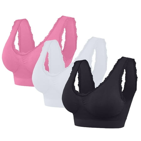 Tao Tao Womans Wireless Breathable Gathering Sports Bra Traceless Comfortable No Steel Ring Vest Everyday Sleep Bras 3 Pack Hot Pink XL