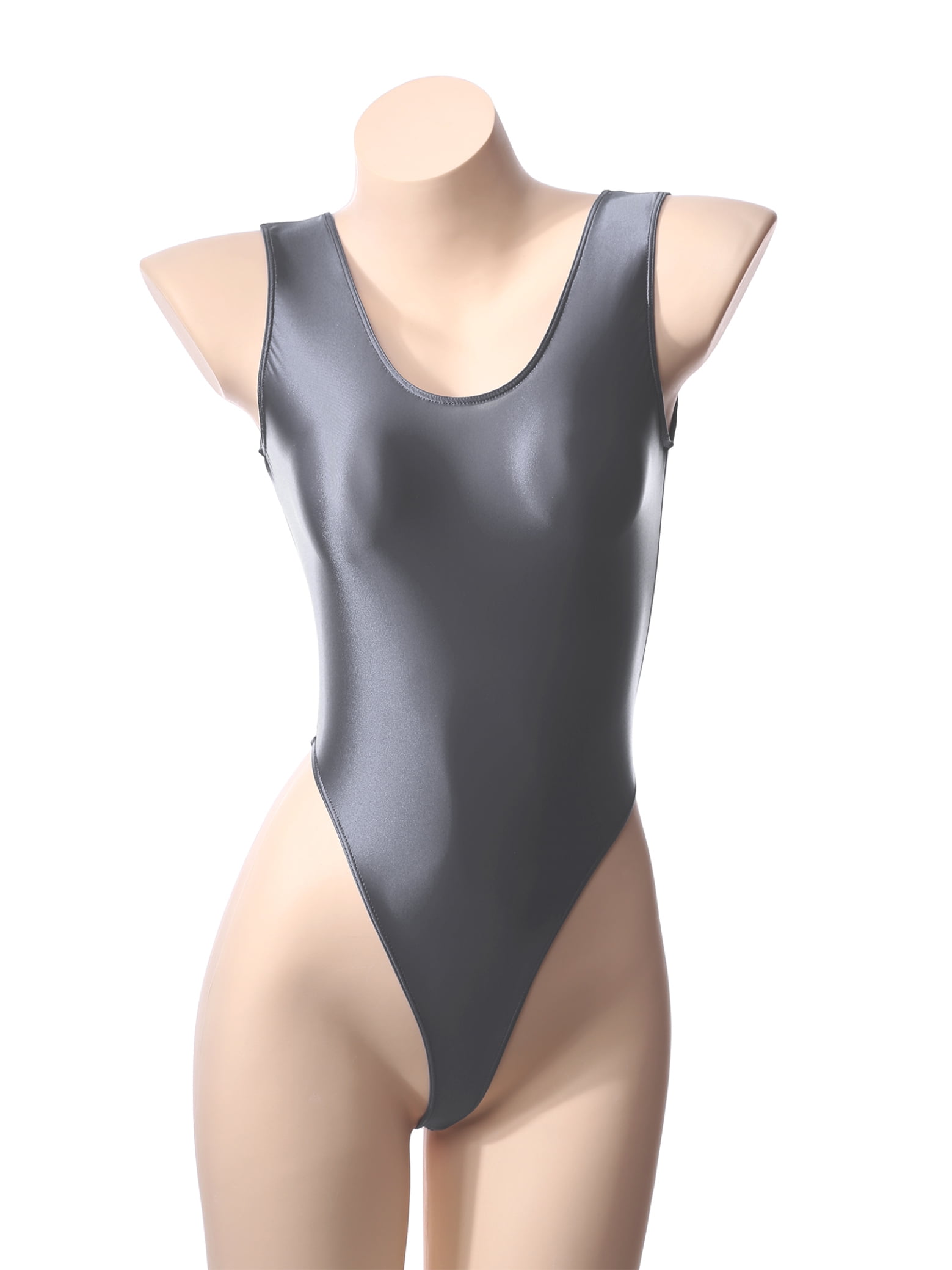 Sxiwei Womens Oil Silk Shiny One Piece Bodysuit Swimsuits