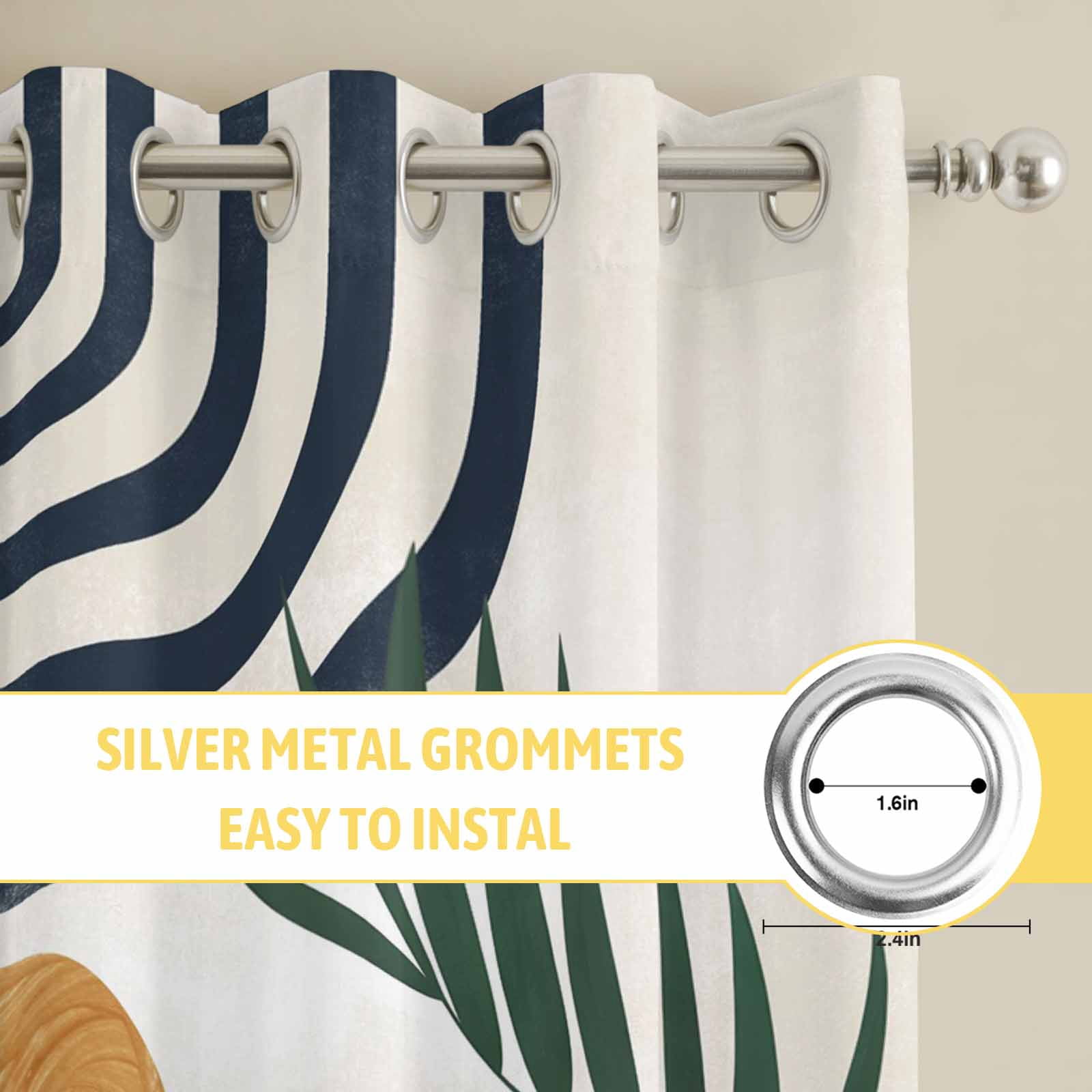 2 Panels Kitchen Tier Curtains 39 Inch Length, Boho Grommets Window Treatment Curtain, Middle Century Leaves Bohemia Minimalist Abstract Art Beige Thermal Curtains Drapes for Living Room/Bathroom