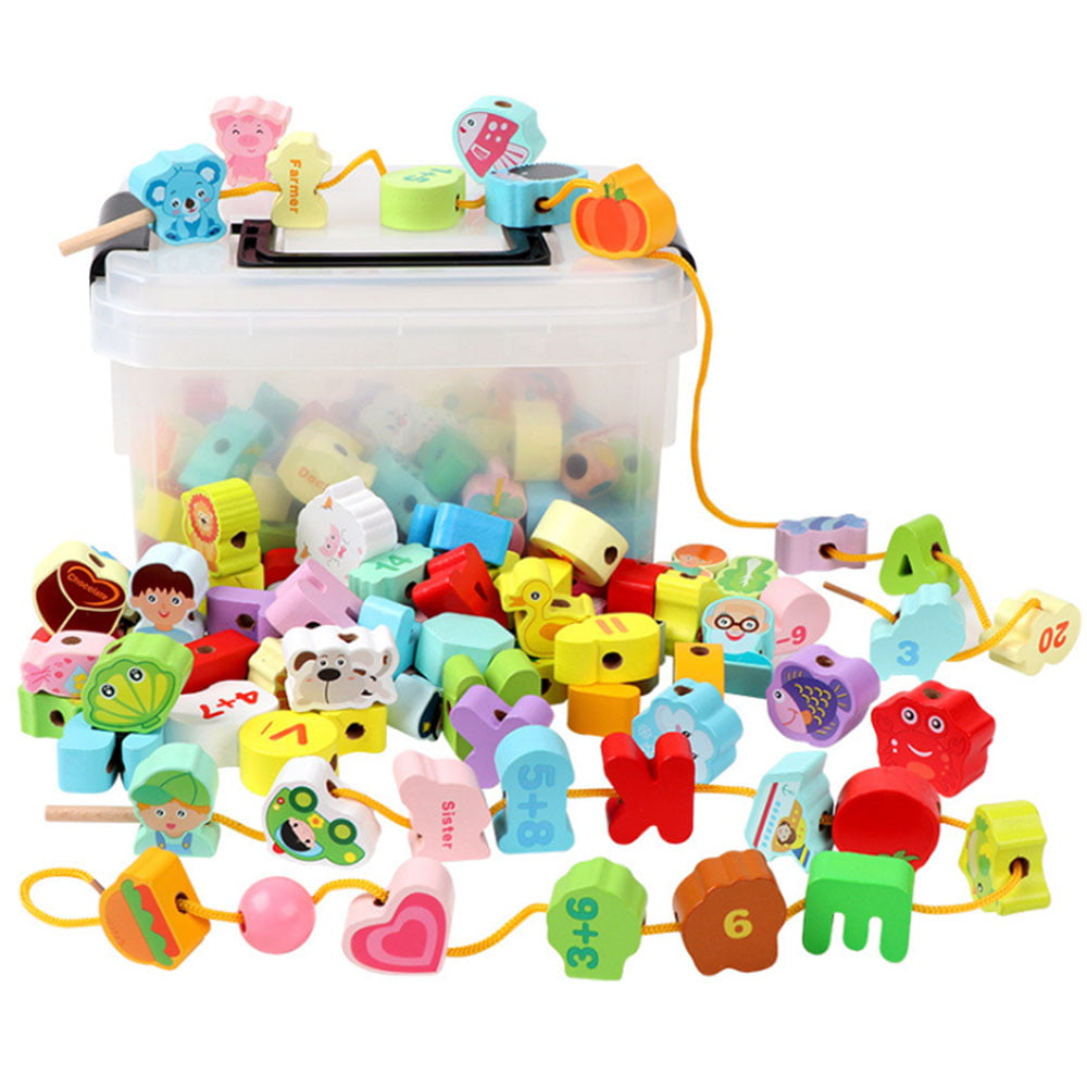 Details about   Kids Wooden Lacing Beads Puzzle String Toy Animal Blocks Box Threading Toys Lin 