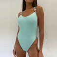 thumbnail image 3 of Gibobby Trajes de Baño para Mujer Traje de baño sólido Conservador de mujer Cristal de una pieza Color Sin espalda Halter Trajes de baño Tankinis Set(Azul,M), 3 of 5