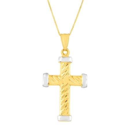 Simply Gold Ribbed Cross Pendant Necklace in 14kt Gold