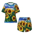 thumbnail image 5 of "Wukai Landscape With Sunflowers Women's Pajama Set - Short-Sleeve Top and Shorts with Elastic Waistband and Pockets for Loungewear, Yoga, and Casual Wear-, 5 of 8