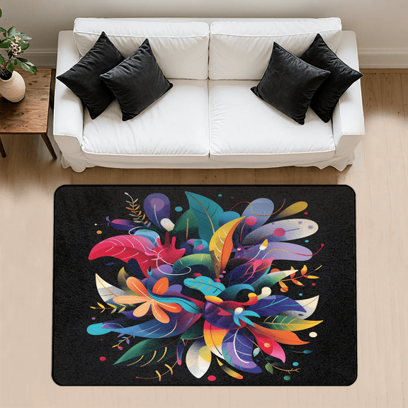CURLYOOT Abstract Flower Area Rug 3x5 Ft Rugs for Entryway Entrance Kitchen, Washable Non Slip Plant Leaf Indoor Floor Carpet for Bedroom Living Room