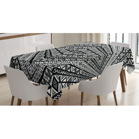 

Psychedelic Tablecloth Geometric Dimension Ornament Motif with Triangle Diamond Forms Oriental Image Rectangular Table Cover for Dining Room Kitchen 52 X 70 Inches Black White by Ambesonne