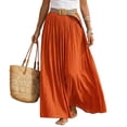 thumbnail image 2 of Womens Linen Maxi Skirts Summer Boho Solid Beach Elastic High Waist Pleated A-Line Flowy Swing Long Maxi Skirts, 2 of 5