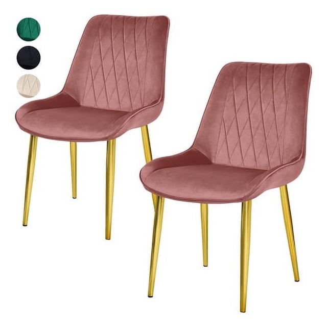 Set 2 Sillas Comedor Tapizadas Terciopelo Patas Doradas