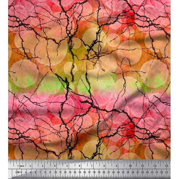 Soimoi Modal Satin Fabric Lemon Slice & Texture Printed Fabric 1 Yard 42 Inch Wide