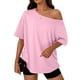 thumbnail image 1 of Tops de Mujer con Hombros Descubiertos, Camisetas Oversize de Corta, Ropa Informal de Moda de y Verano 2025. Rosa M, 1 of 8