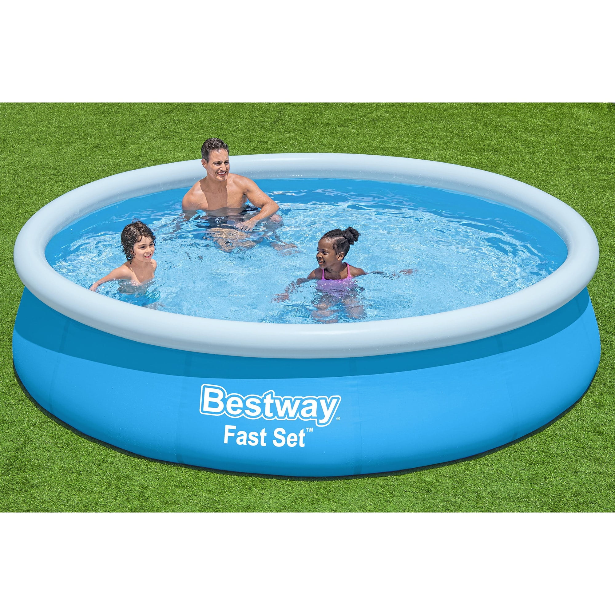 Bestway: Fast Set - 12' x 30" Inflatable Round Pool Set - Blue, Above Ground Swimming, Fill & Rise Setup, Tritech Construction, Filter Pump, Family