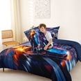 thumbnail image 4 of Castle Fairy Speeding Sports Car Queen Comforter Set 3pcs for Boys, Fire Trail Bedding Comforter Set for Teen Room, Black and Red,Navy Blue Reversible, 4 of 6
