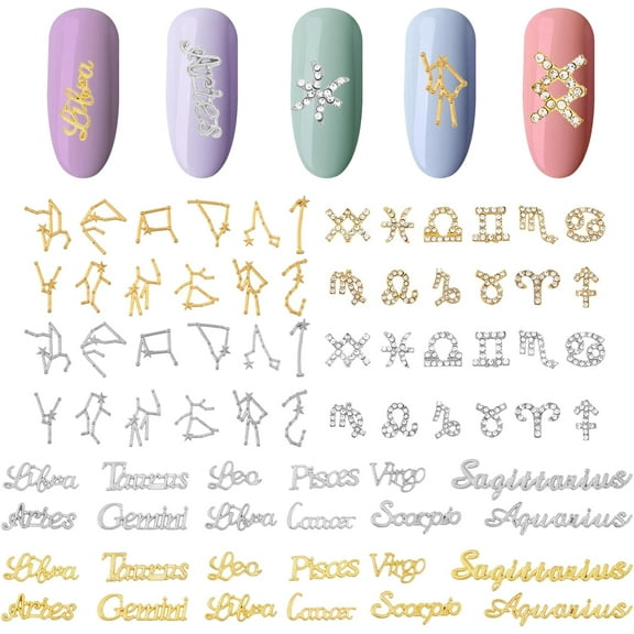 72Pcs Alloy Twelve Constellations Nail Art Charms 3D Zodiac Nail Art Design Charms Colorful Nail Supplies for Women Manicure Nail Tips Decorations Accessories colorful