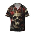thumbnail image 4 of Uemuo Classical Rose Crown Skull Pattern Cotton Linen Short Sleeve Shirts,Casual Lightweight Button Down Shirts,Vacation Beach Summer Tops-Large, 4 of 7