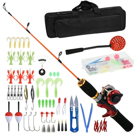 Doorslay Ice Fishing Rod Reel Combo Complete Kit with Ice Skimmer Scoop and Carry Bag Lures Hooks Swivels Accessories
