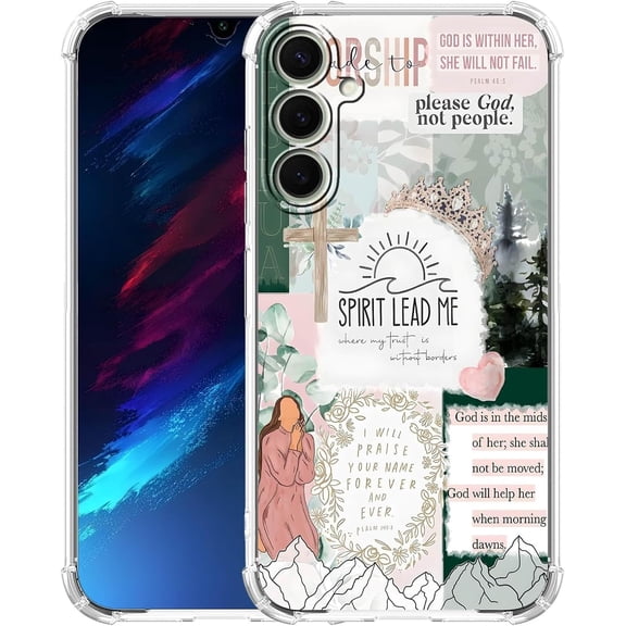 God is Within Her Bible Verse Case for Samsung Galaxy S25, Boho Cross & Mountain Shockproof, Unique Soft TPU Bumper Case Compatible for Samsung Galaxy S25 Clear