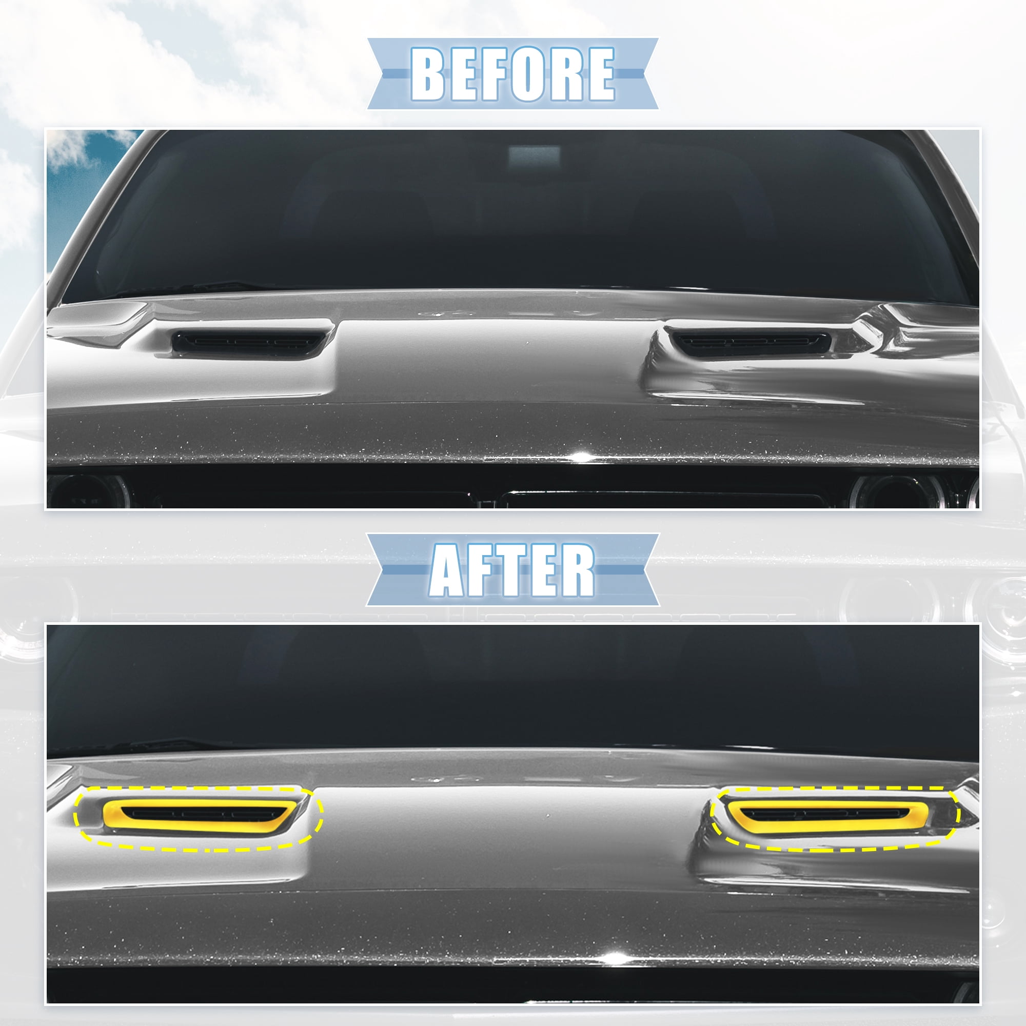 Pair ABS Front Engine Hood Air Conditioner Air Outlet Cover Trim Yellow for Dodge Challenger 2015-2020