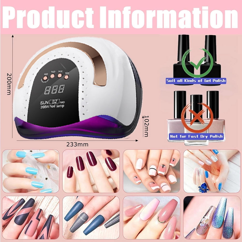 DEISNGB 268W UV LED Nail Lamp, Nail Dryer for Gel Polish,UV Light For Gel Nails, 4 Timers UV Nail Lamp Professional Nail Light, 57Pcs Lamp Beads and Automatic Sensor(White)