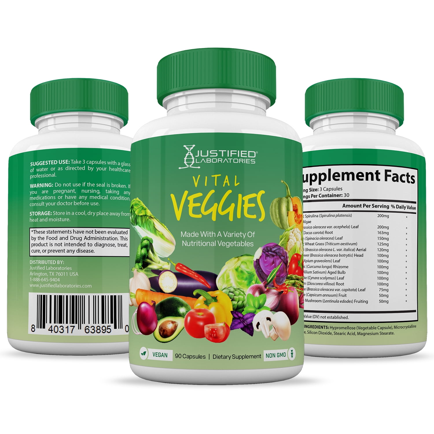 Vital Fruits and Veggies Supplement Whole Food Red & Green Superfoods Non GMO Vegan Friendly 90 Veggies Capsules Per Bottle 4 Bottles